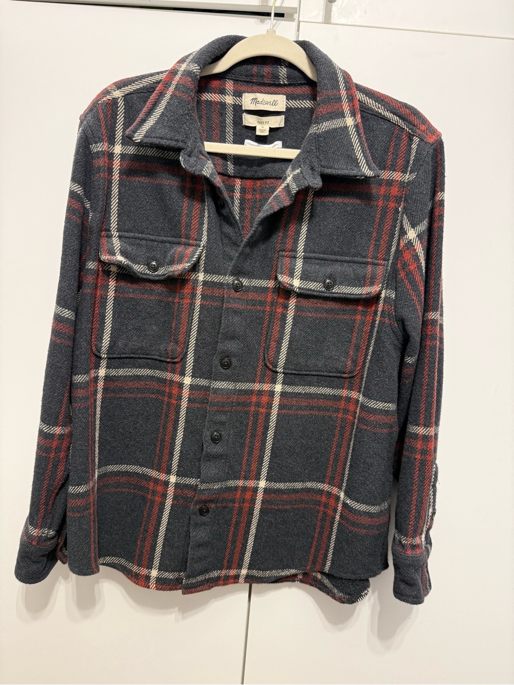 Madewell Men’s Navy & Red Plaid Button-Up Shirt Jacket